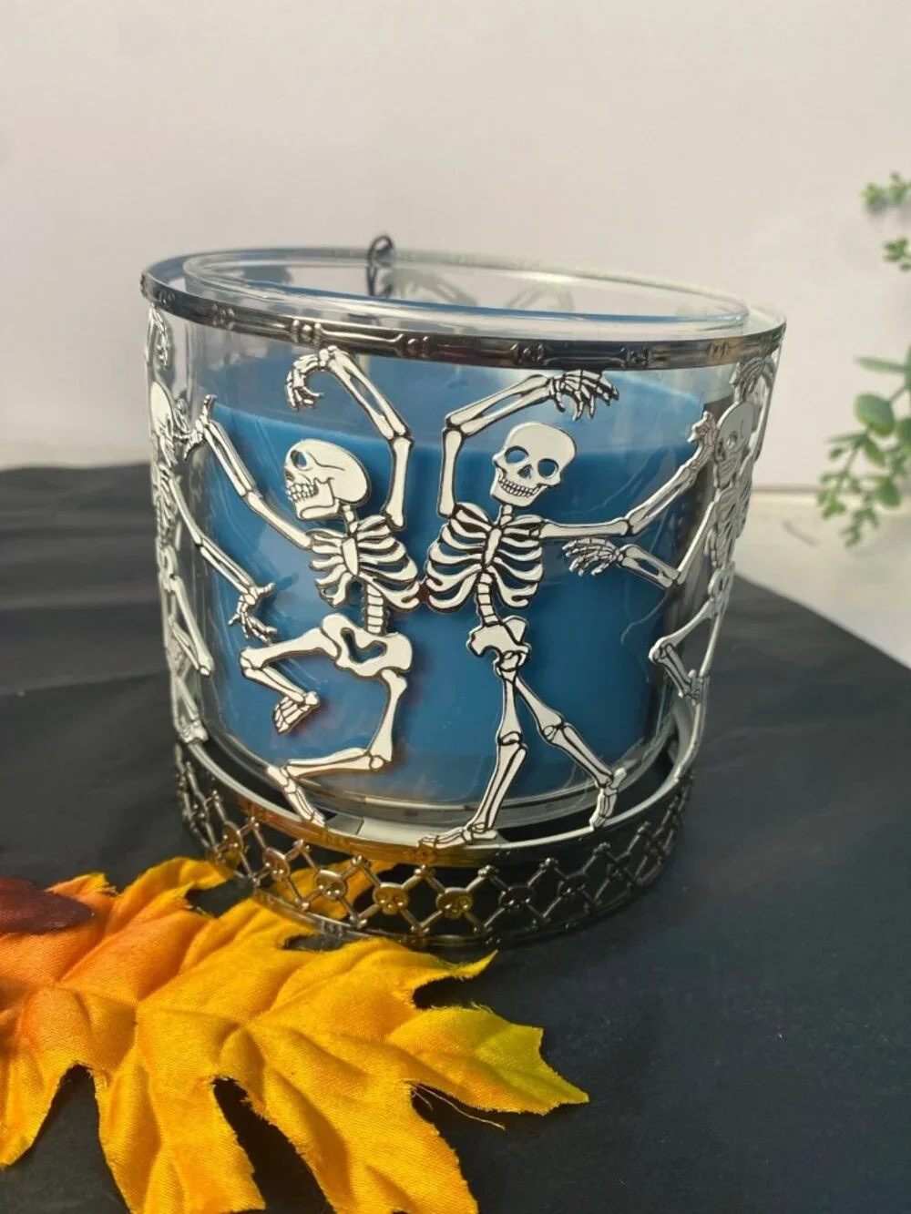 Halloween Skeleton Glow In The Dark 3 Wick Candle Holder New In Box